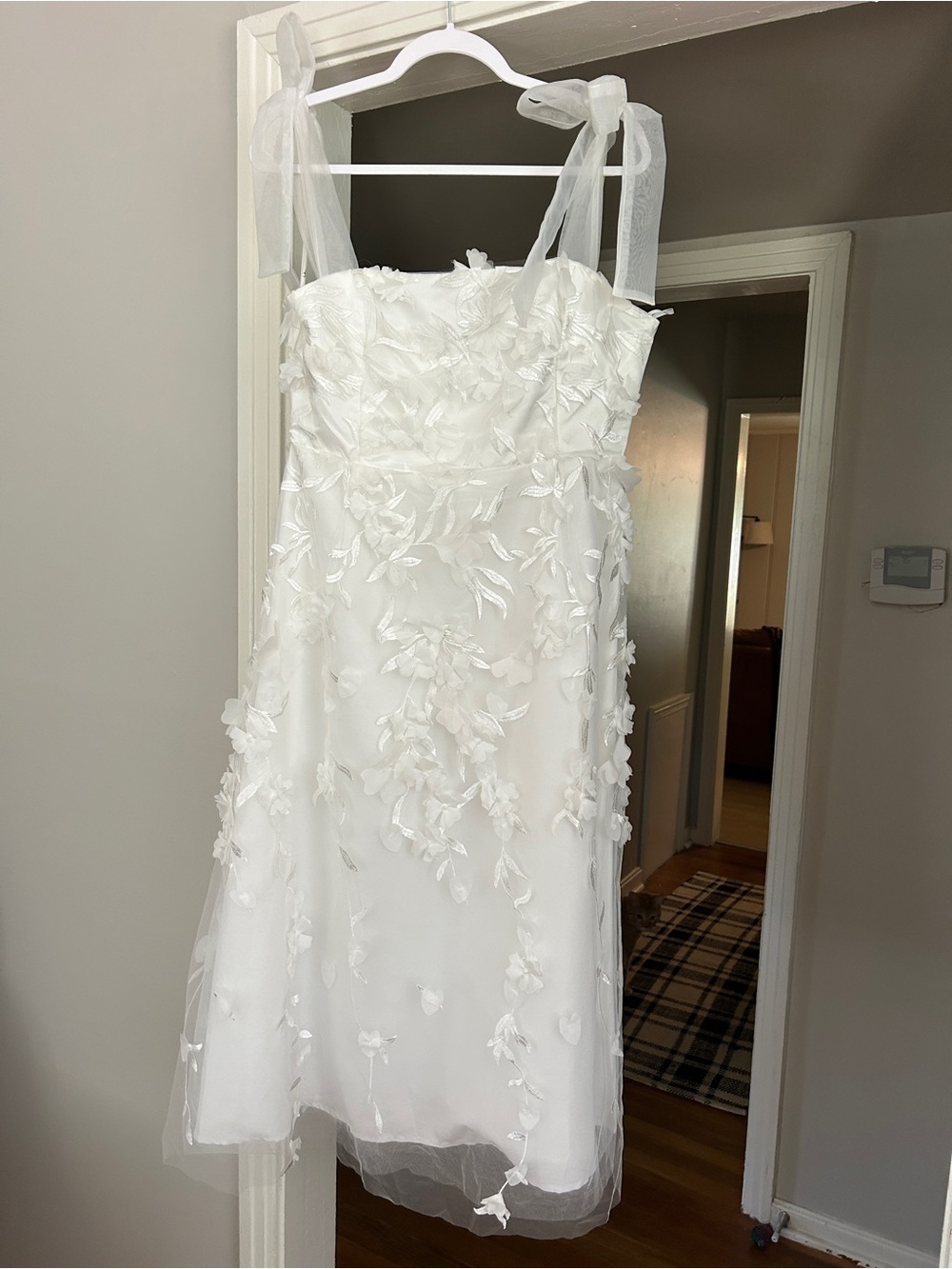 Lulu's Effortlessly Sweet White Tulle 3D Floral Tie-Strap Midi Dress XL